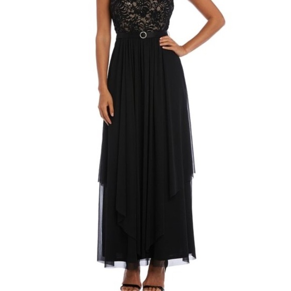 New R & M RICHARDS Sequined Lace Chiffon Black Gown Size 12 - Picture 4 of 14